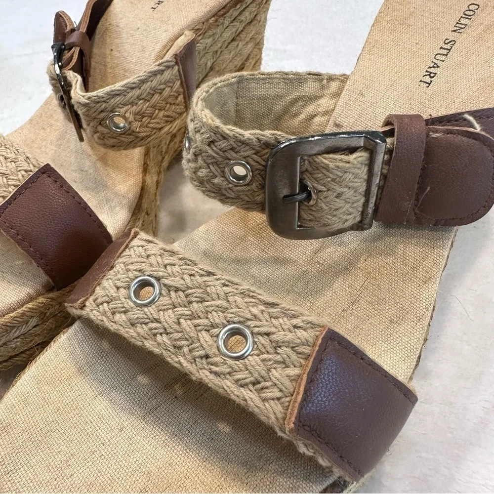 EU Maurice’s Colin Stuart Lenny Up Front Tan Buckle Platform Sandal, Y2K Slip-on